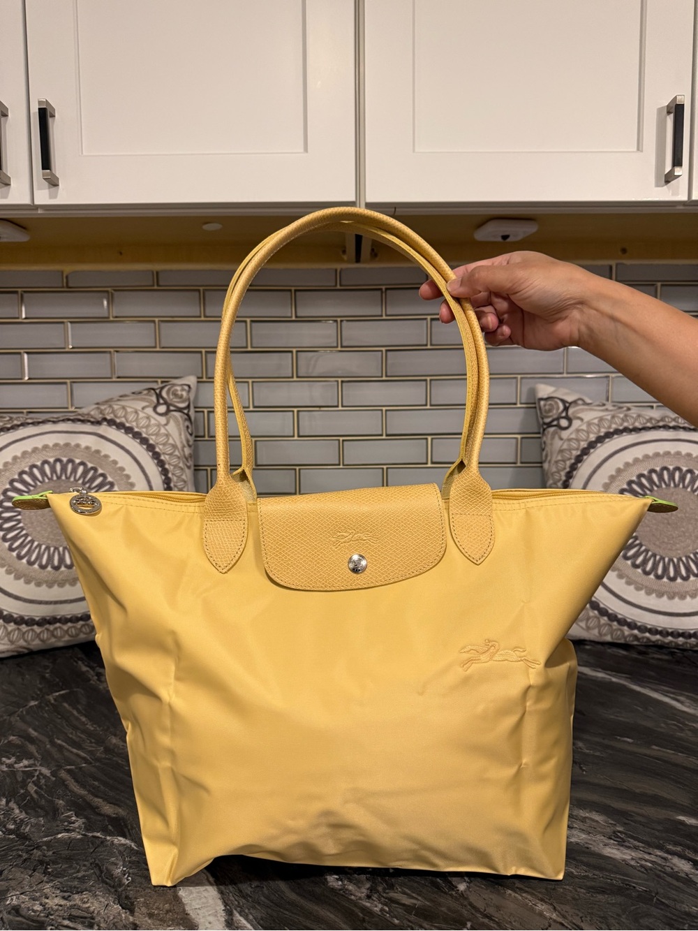 Longchamp Butter Yellow “One Lime” Nylon Le Pliage LARGE Tote - Picture 5 of 8